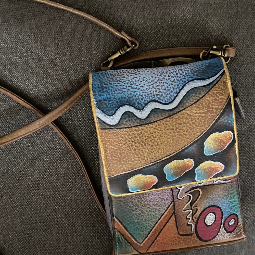 Hand painted Leather Anuschka    Crossbody Bag